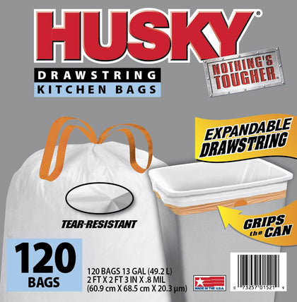 Wholesale price for Husky Tall Kitchen Trash Bags, 13 Gallon, 120 Bags (Expandable Drawstring) ZJ Sons Husky 