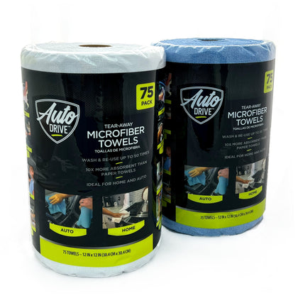 Auto Drive Tear Away Multi-Purpose Microfiber Towels on a Roll, Cleaning 75 Pack