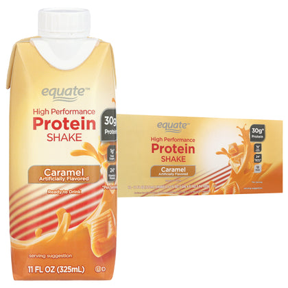 Equate High Performance Protein Nutrition Shake, Caramel, 11 fl oz, 12 Count