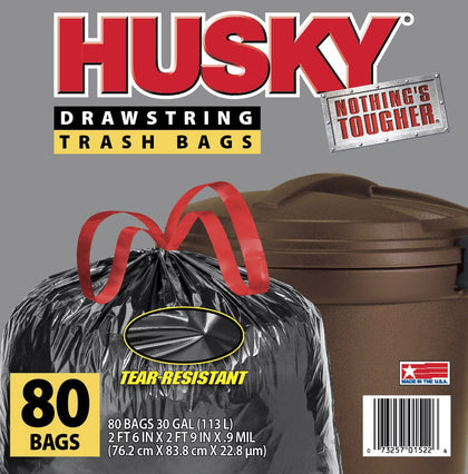 Wholesale price for Husky Large Trash Bags, 30 Gallon, 80 Black Bags (Unscented, Tear-Resistant, Drawstring) ZJ Sons Husky 