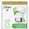 Dove 0% Aluminum Refillable Deodorant Starter Kit Cucumber & Green Tea, 1.13 oz