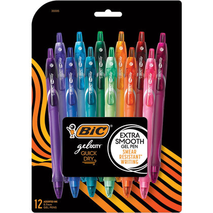 BIC Gel-ocity Quick Dry Retractable Gel Pens, Medium Point (0.7mm), Assorted Colors, 12 Count