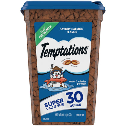 Wholesale price for TEMPTATIONS Classic Crunchy and Soft Cat Treats Savory Salmon Flavor, 30 oz. Tub ZJ Sons Temptations 
