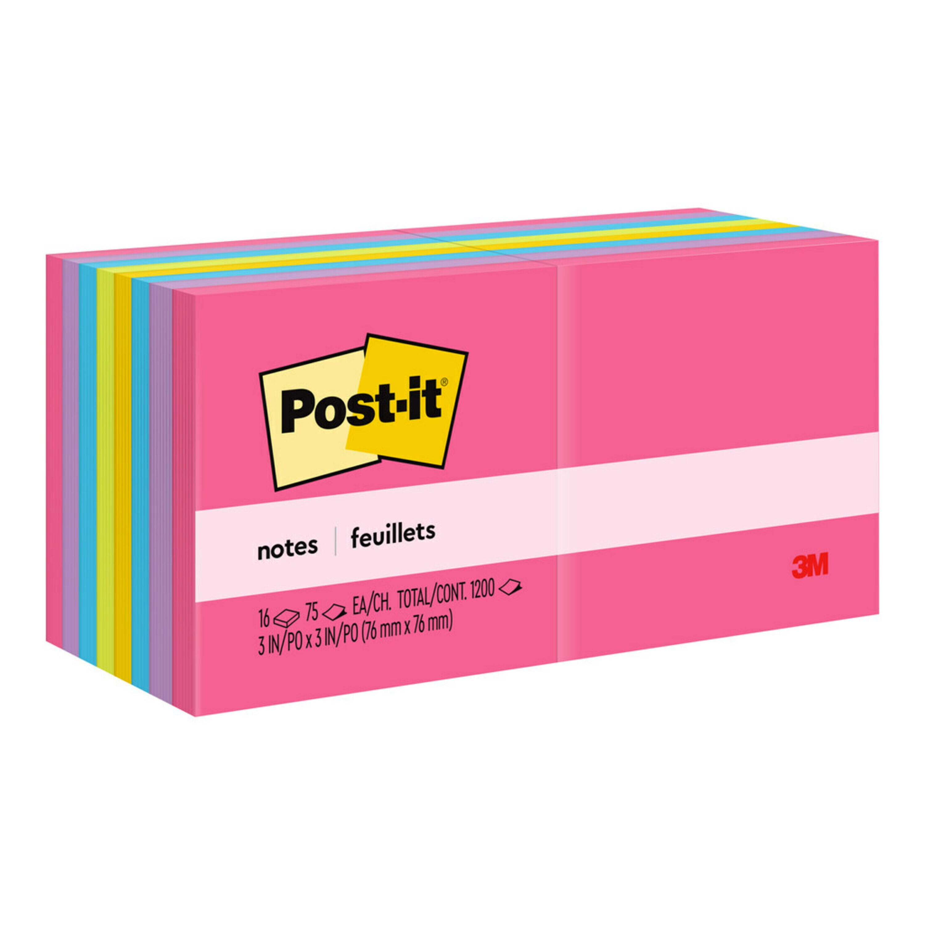 Post-it Sticky Notes Value Pack, 3 in x 3 in, Canary Yellow, 16 Pads