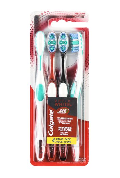 Wholesale price for Colgate 360 Advanced Optic White Whitening Manual Toothbrush with Tongue and Cheek Cleaner, Medium, 4 Ct ZJ Sons Colgate Optic White 