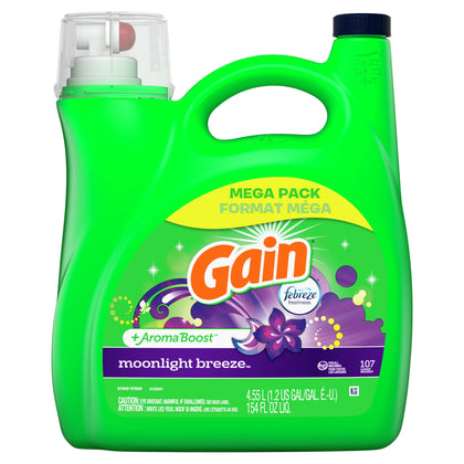Gain + Aroma Boost Liquid Laundry Detergent, Moonlight Breeze Scent, 107 Loads, 154 fl oz