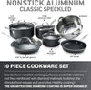 Granite Stone Pots and Pans Set, 10 Piece Nonstick Cookware Set, Includes Steamer, Scratch Resistant, Granite Coated, Dishwasher and Oven-Safe, PFOA-Free, Black