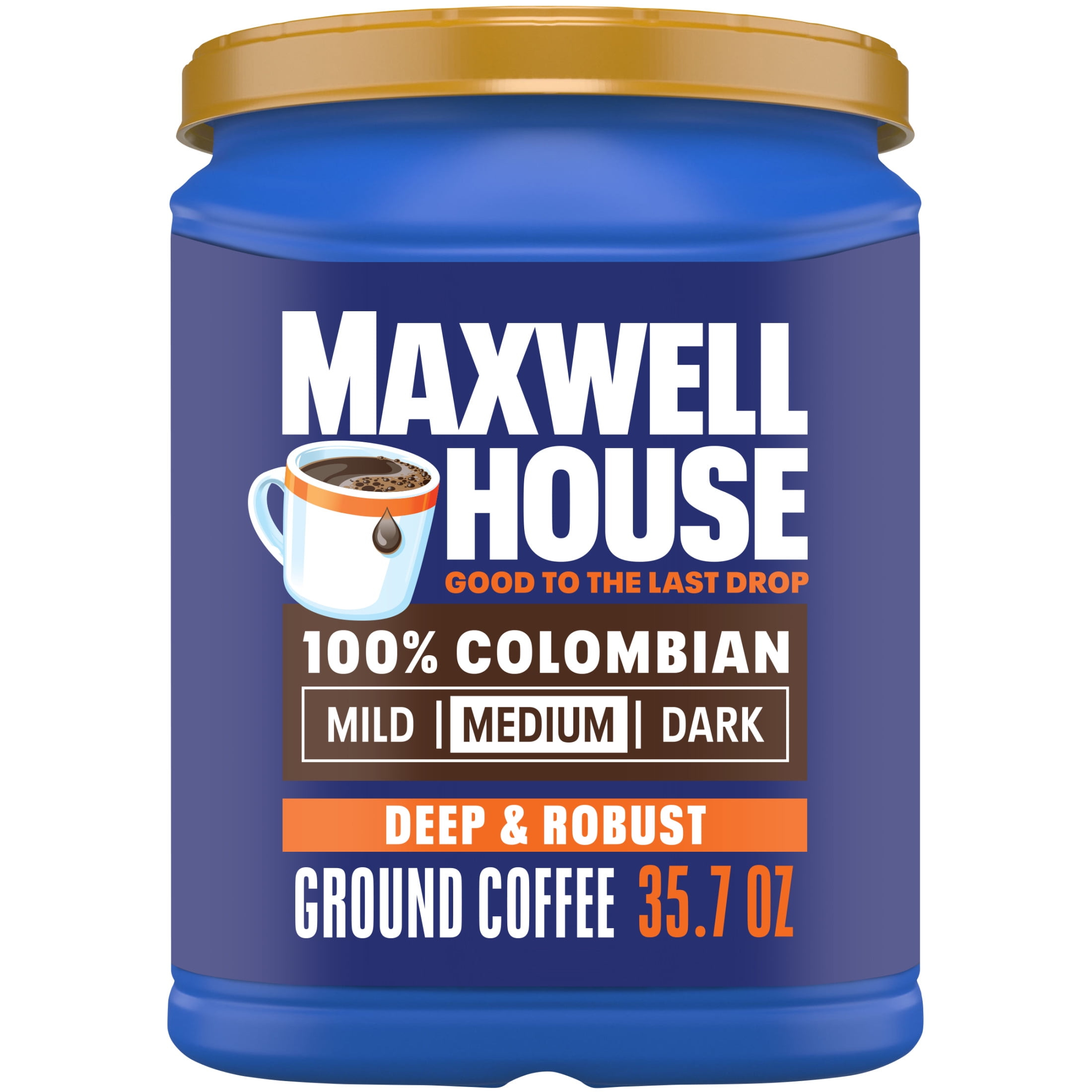 69cb898289ea5fde1066e02daae4519a278ef4426ba2ff46415cb.jpg Maxwell House 100% Colombian Ground Coffee, 35.7 oz Canister, Medium - Image 1