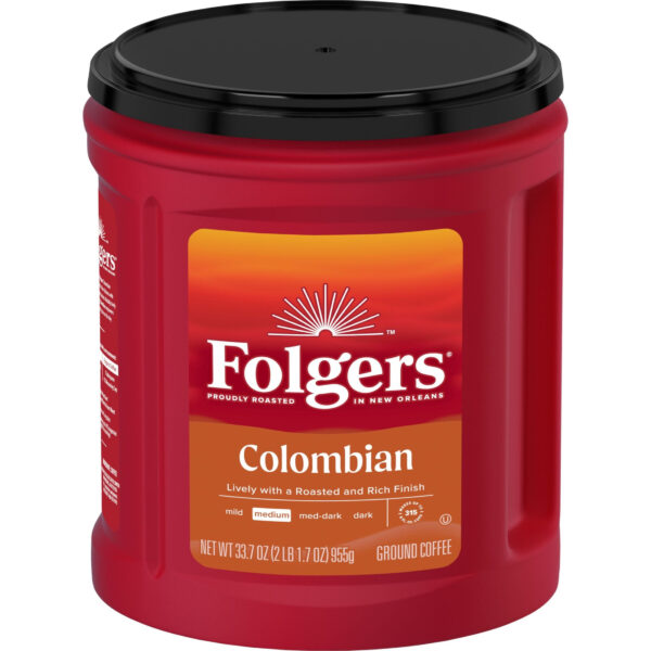 Folgers Colombian Ground Coffee, Medium Roast, 33.7 oz Canister