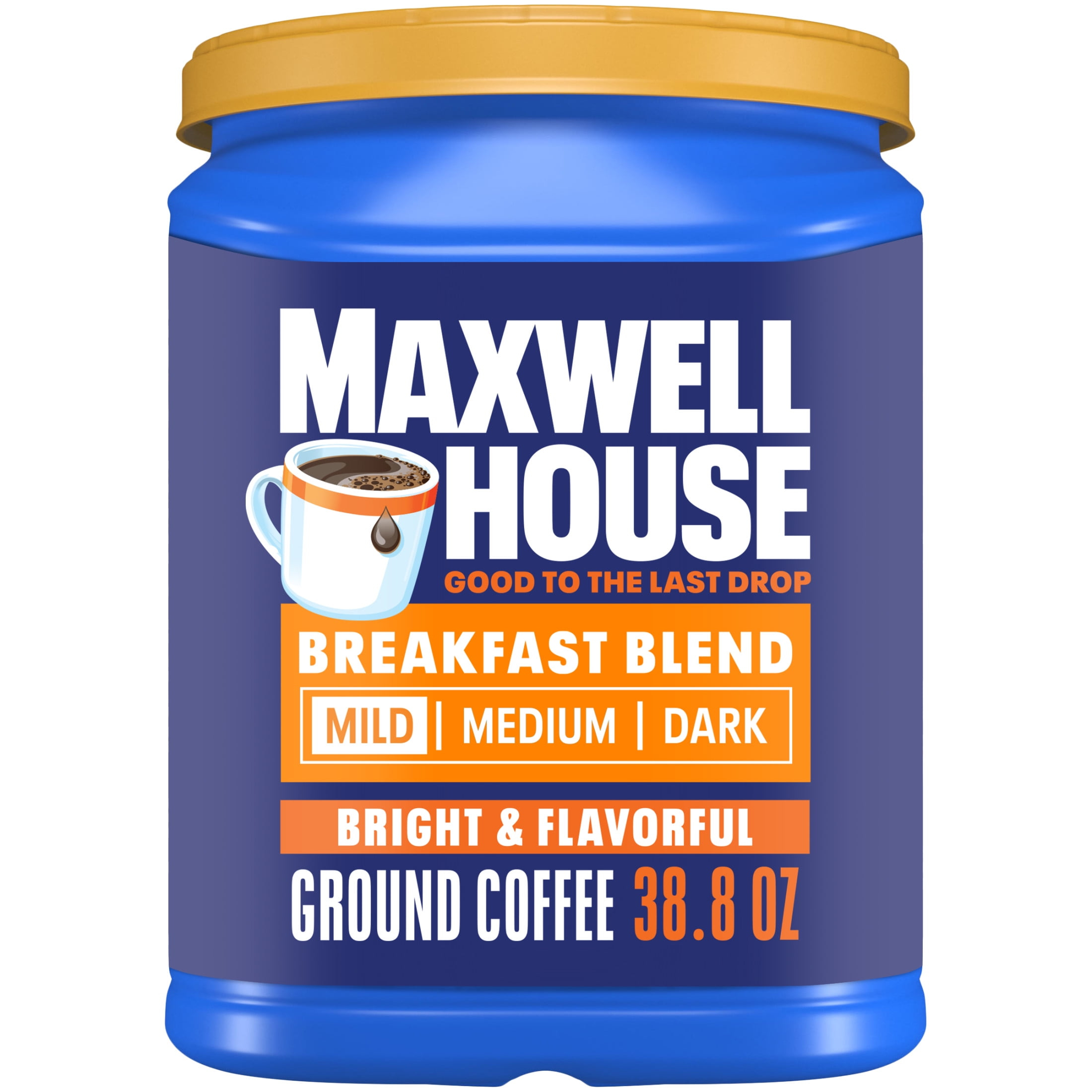69d0ddfbcd8c63896e8f79e966b654913bc7aecfb06268573afc8.jpg Maxwell House Breakfast Blend Mild Roast Ground Coffee, 38.8 oz Canister - Image 1