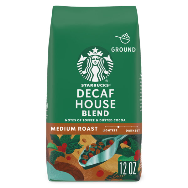 Starbucks Decaf House Blend, Ground Coffee, Medium Roast Hot or Iced Coffee, 12 oz