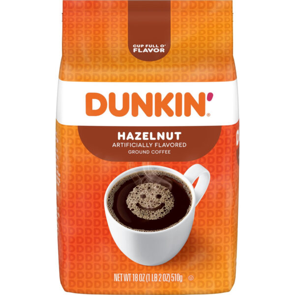 Dunkin’ Hazelnut Artificially Flavored Ground Coffee, 18 oz Bag