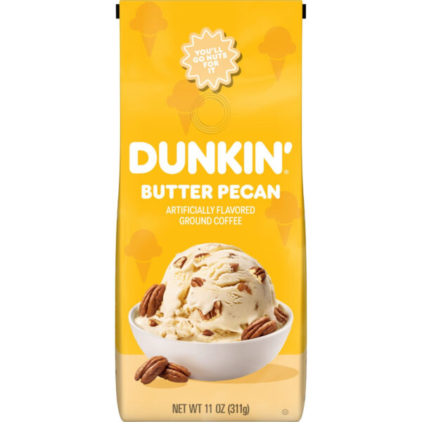 Dunkin’ Butter Pecan Artificially Flavored Coffee, Ground Coffee, 11 oz Bag