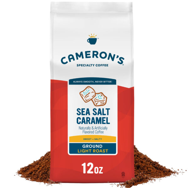 Cameron's Coffee Flavored Sea Salt Caramel Ground Coffee, Light Roast, 12 oz, Naturally Caffeinated