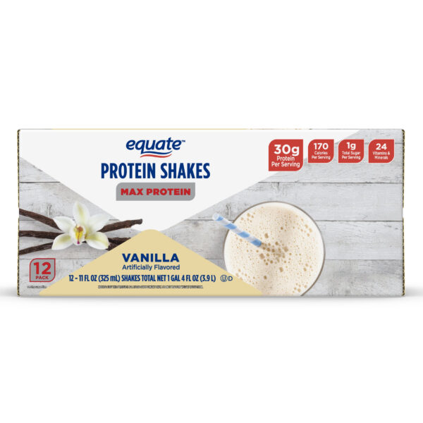 Equate Max Protein Nutrition Shake, Vanilla Flavored, 12 Pack (11 fl oz)