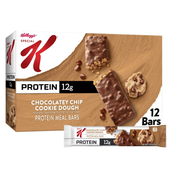 Special K Bar Chocolatey Chip Cookie Dough Chewy Protein Meal Bars, 12g Protein Snacks, 19 oz, 12 Count