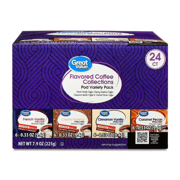 Great Value Flavored Medium Roast Ground Coffee Pods Variety Pack, 7.9 oz, 24 Count