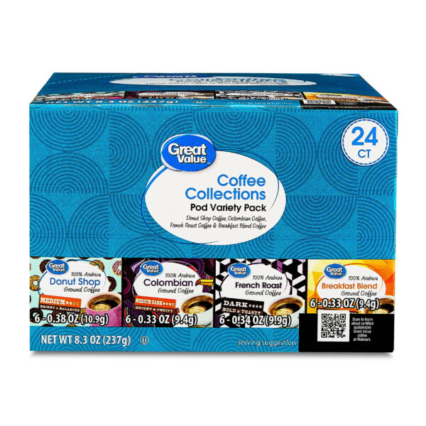 Great Value Unflavored Ground Coffee Pods Variety Pack, 8.3 oz, 24 Count