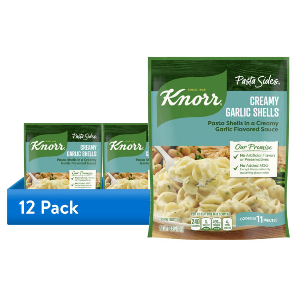 (12 pack) Knorr No Artificial Flavors Creamy Garlic Spiral Pasta Cooks in 8 Minutes , 4.4 oz Regular Pouch