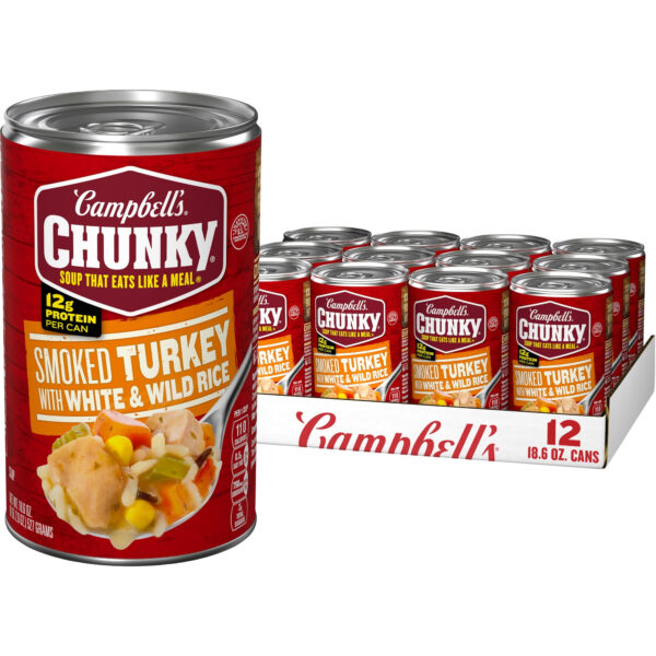 (12 pack) Campbell’s Chunky Soup, Ready to Serve Smoked Turkey with White and Wild Rice Soup, 18.6 oz Can