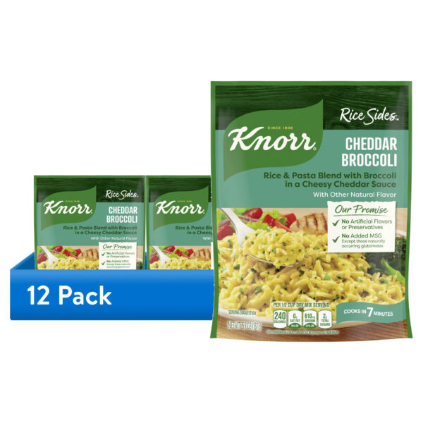 (12 pack) Knorr No Artificial Flavors Cheddar Broccoli Parboiled Instant Rice, 5.7 oz Regular Pouch