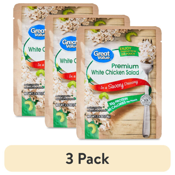 (3 pack) Great Value Premium White Chicken Salad Pouch, Ready-to-Eat, 2.6 oz, Shelf-Stable