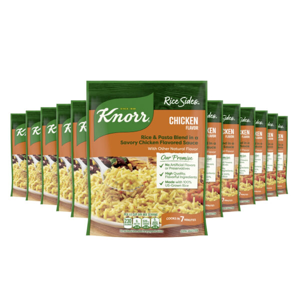 (12 pack) Knorr No Artificial Flavors Chicken Flavor Rice Cooks in 7 Minutes, 5.6 oz Regular Pouch