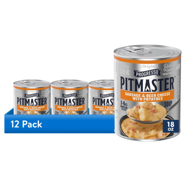 (12 pack) Progresso Pitmaster, Sausage and Beer Cheese with Potatoes, Canned Soup, 18 oz