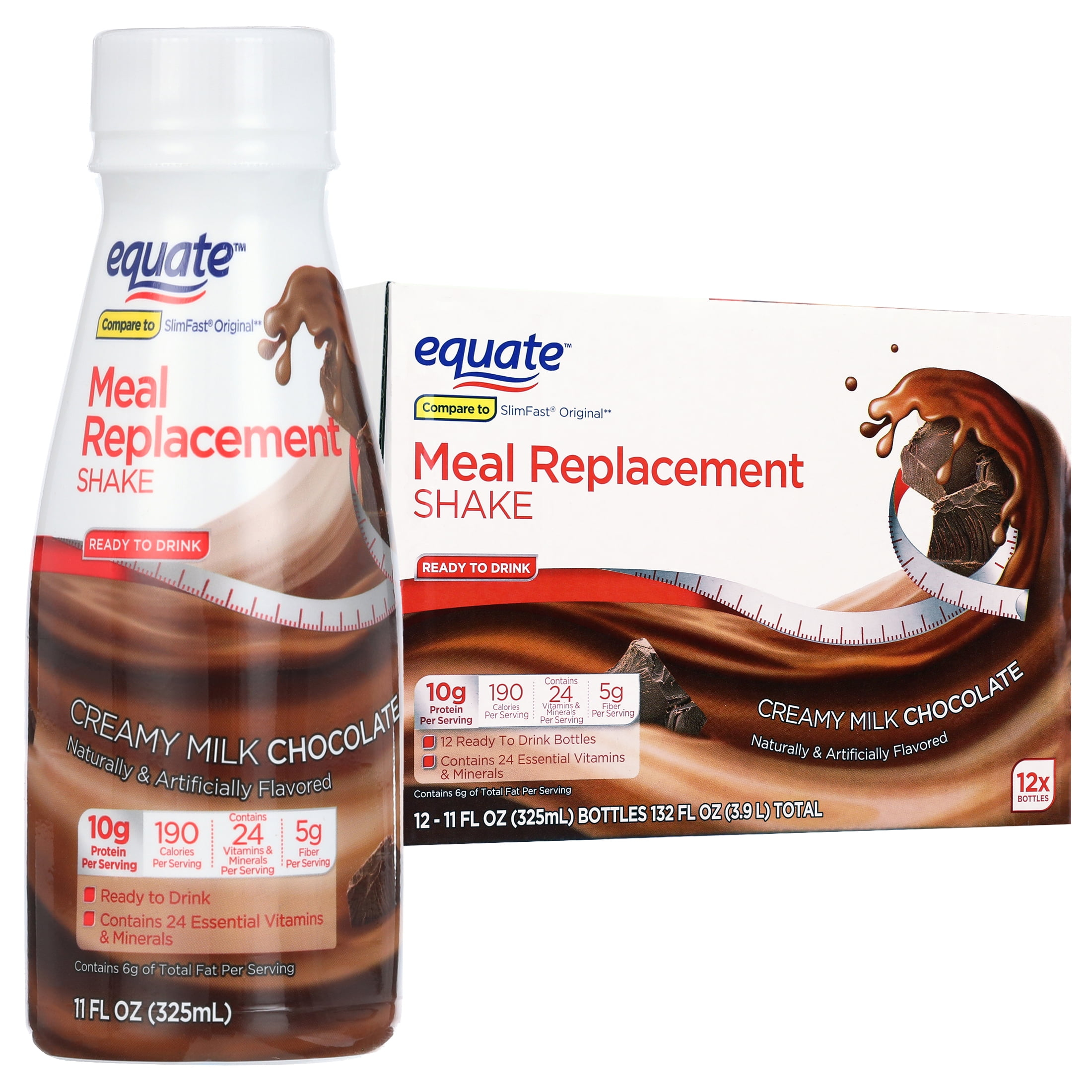 69d8b527af9fcbbcd5a61a1ef7e3784da784cfd462b5a10c087f7.jpg Equate Meal Replacement Shake, Creamy Milk Chocolate, 11 fl oz, 12 Ct - Image 1