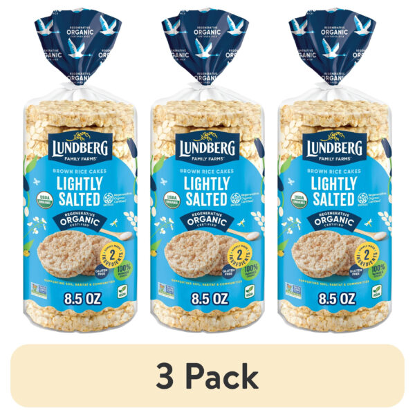 (3 pack) Lundberg Organic Brown Rice Cakes, Lightly Salted, Vegan, Gluten-Free, 8.5 Ounces