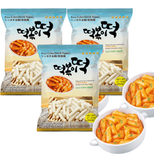 Fusion Select Korean Rice Cakes Tteokbokki Stick Vegan Non-GMO Gluten Free Tteok Pasta Asian Snacks & Food, Gluten Free (3 Packs)