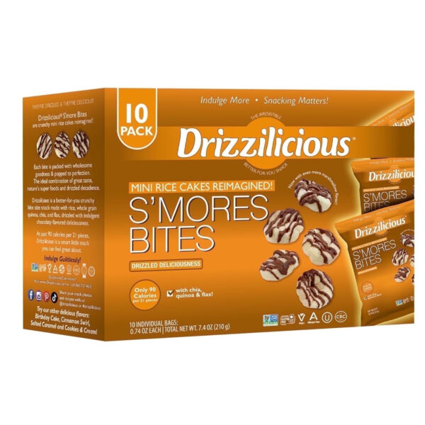 Drizzilicious Mini Rice Cakes, S'mores Flavored Rice Cake Gluten Free Snacks, Rice Crisps 10-Pack