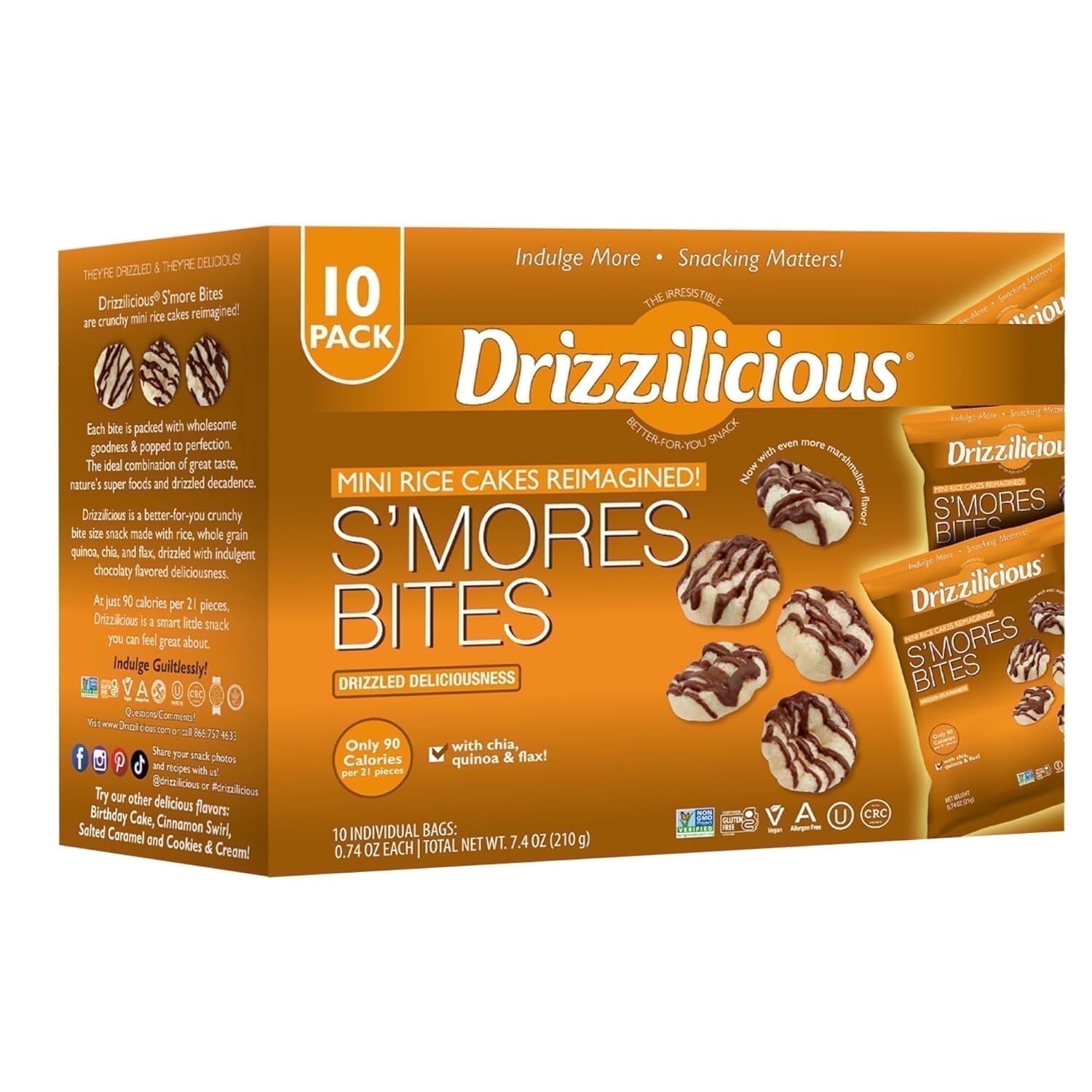 69d8c0c74d365a7e4255ebc12d4cb5d71d8a24bd5e8816055aeaa.jpg Drizzilicious Mini Rice Cakes, S'mores Flavored Rice Cake Gluten Free Snacks, Rice Crisps 10-Pack - Image 1