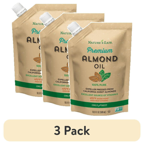 (3 pack) Nature’s Eats 100% Pure Almond Oil – High Smoke Point, Non-GMO, 16.9 fl oz