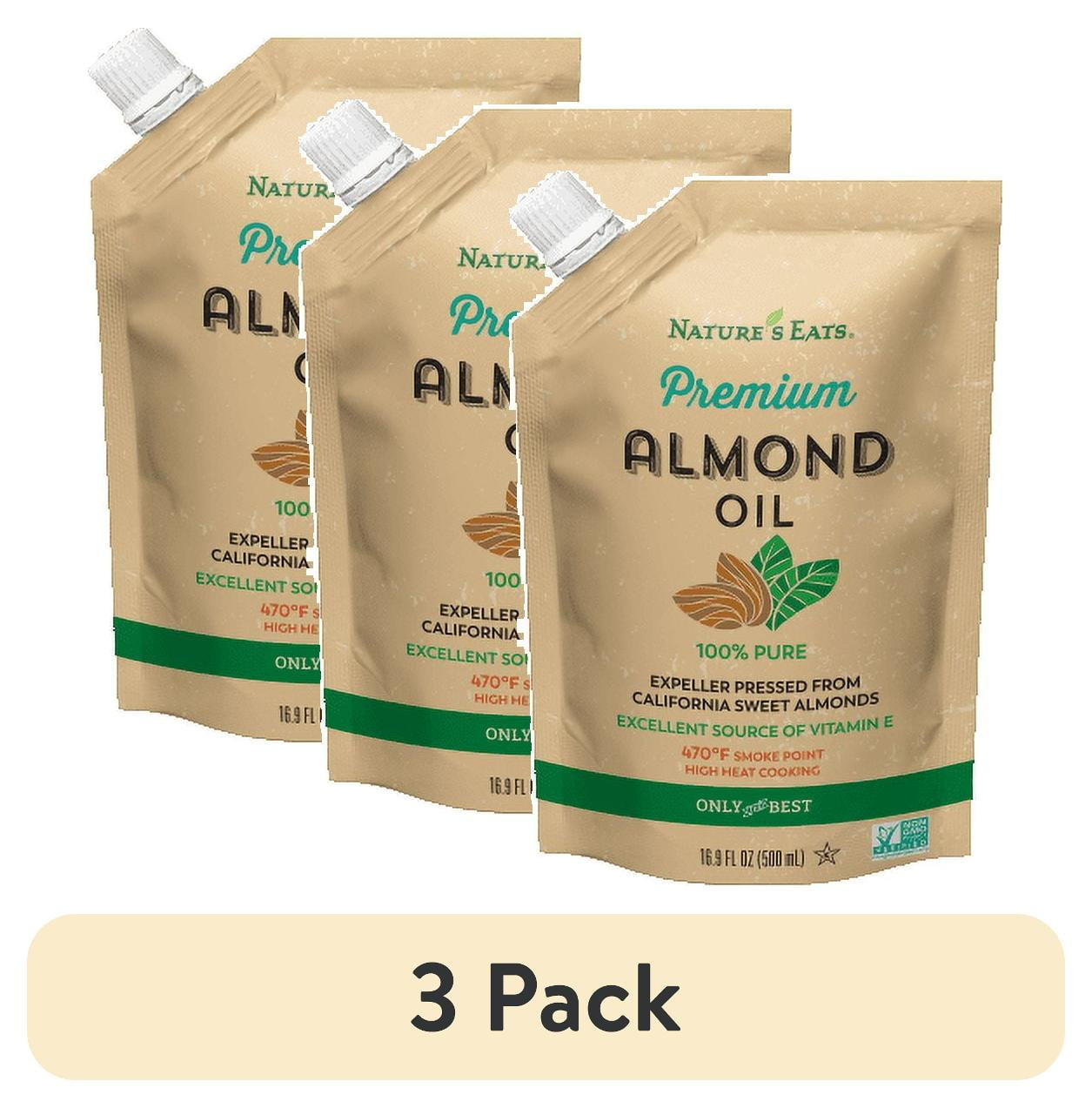 69d8cd954bca82951e9e5725a17a1dcd92497abb1fd81c84bd97a.jpg (3 pack) Nature’s Eats 100% Pure Almond Oil – High Smoke Point, Non-GMO, 16.9 fl oz - Image 1