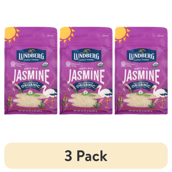 (3 pack) Lundberg Organic Jasmine Rice - Regenerative Organic Certified, 2lb Resealable Bag