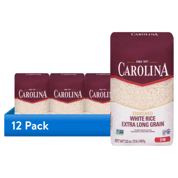 (12 pack) Carolina Enriched White Extra Long Grain Rice, Gluten Free, 2 lb Bag