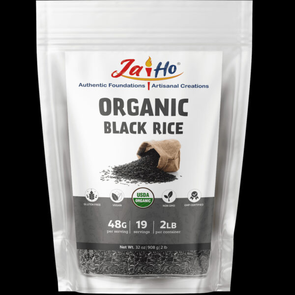 Jai Ho Certified USDA Organic Black Rice Whole Grain – 2 LB – Gluten-Free, Vegan, Non-GMO – Resealable Zip Lock Pouch