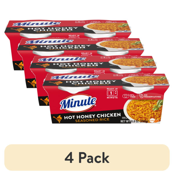 (4 pack) Minute Ready to Serve Hot Honey Chicken Seasoned Rice, Gluten Free, 4.4 oz, 2 Cups