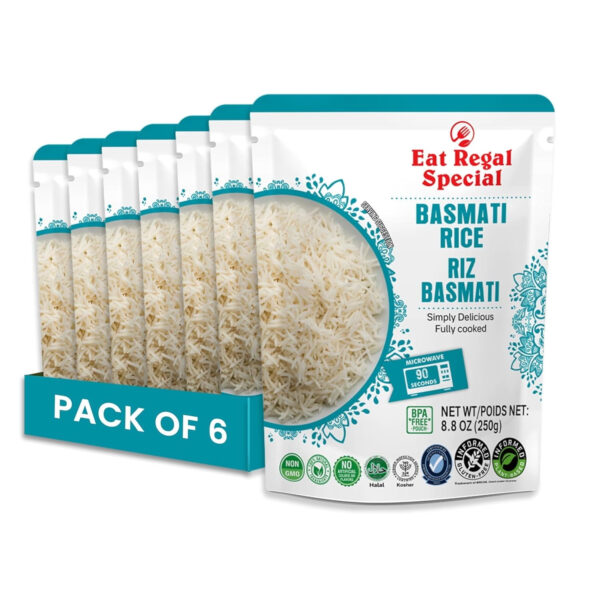 Eat Regal Basmati Rice – Fully Cooked, Microwaveable in 90 Seconds, Ready-to-Eat Precooked Basmati Rice