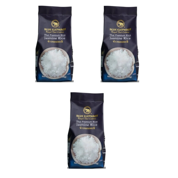 (3 pack) Blue Elephant Royal Thai Cuisine, Thai Hom Mali, Jasmine Rice, 500g Bag