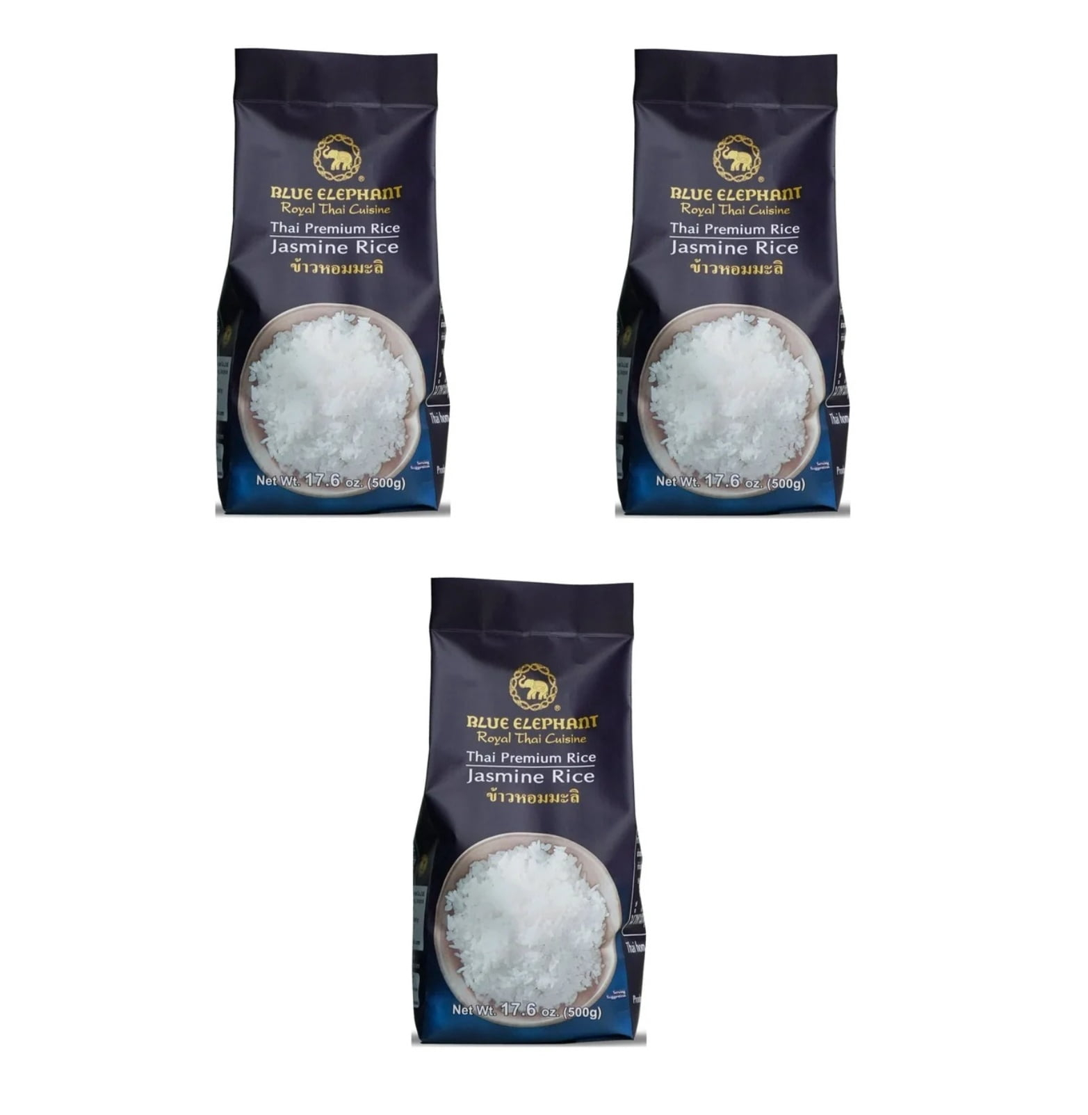 69db8923b469d31a652accb80967c3a0a8526d5d6924521d2454c.jpg (3 pack) Blue Elephant Royal Thai Cuisine, Thai Hom Mali, Jasmine Rice, 500g Bag - Image 1