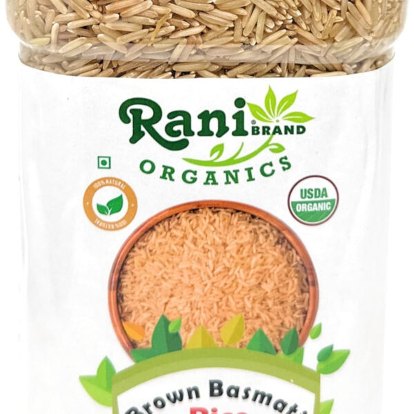 Rani Brown Basmati Rice Extra Long Aged 56oz (3.5lbs) 1.59kg PET Jar ~ All Natural | Gluten Friendly | Vegan | Indian Origin | Kosher | Export Quality | USDA Certified Organic