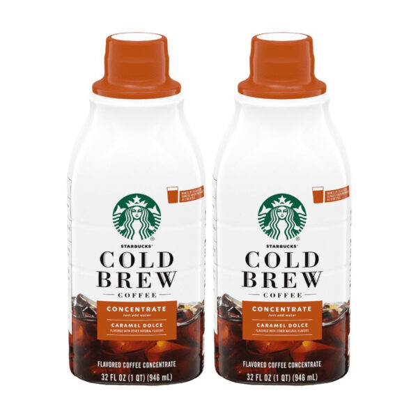 (2 pack) Starbucks Caramel Dolce Flavored, Cold Brew Coffee Concentrate, Iced Coffee, 32 fl oz