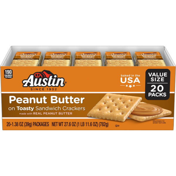 Austin Peanut Butter On Toasty Sandwich Crackers, Lunch Snacks, 20 Count