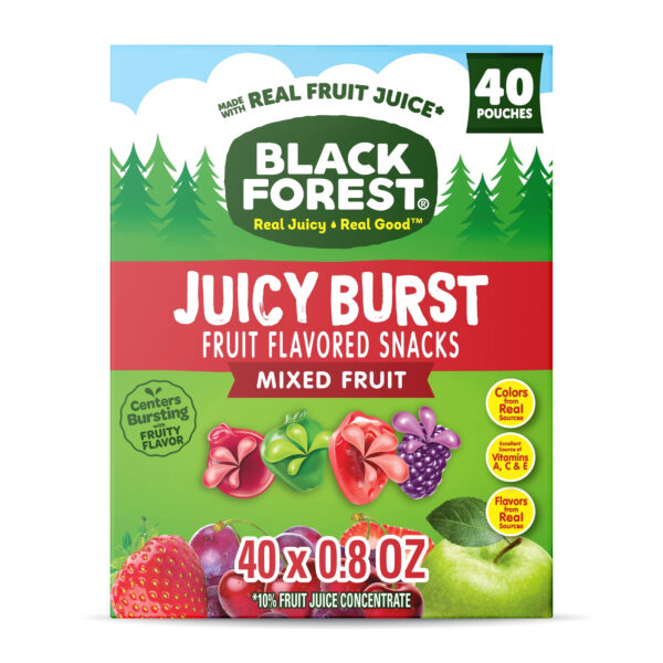 Black Forest Juicy Burst Fruit Flavored Snacks, Mixed Fruit, 0.8 oz, 40 Count