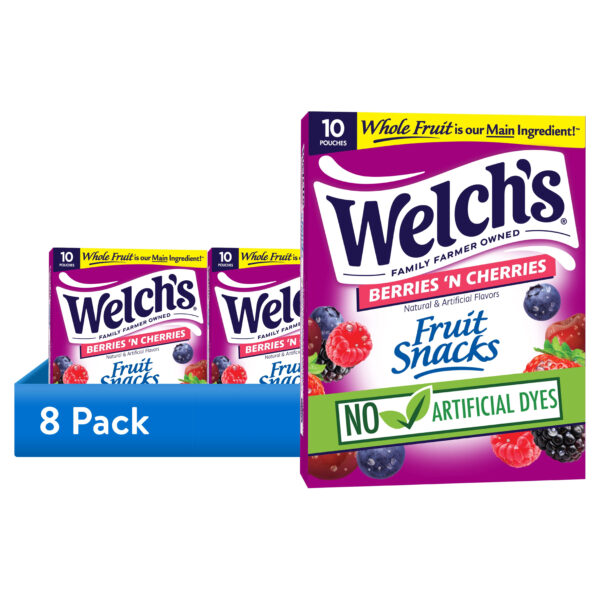 (8 pack) Welch's Fruit Snacks Gluten-Free Berries 'N Cherries Kids Snacks, Soft Snacks, 0.8 oz, 10 Count