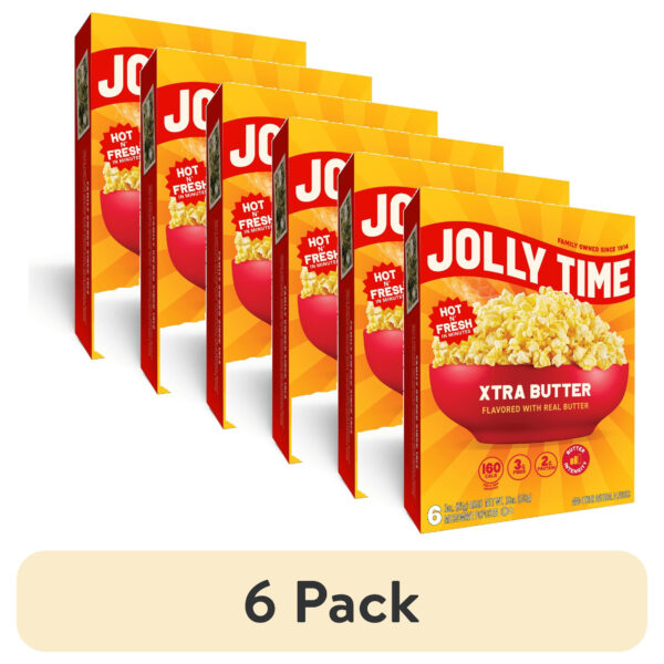 (6 pack) Jolly Time Xtra Butter Microwave Popcorn 3 oz, 6 Ct. Made with Real Butter Gluten-free.