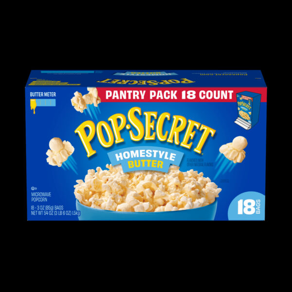 Pop Secret Microwave Popcorn, Homestyle Butter Flavor, 3 oz Sharing Bags, 18 Ct