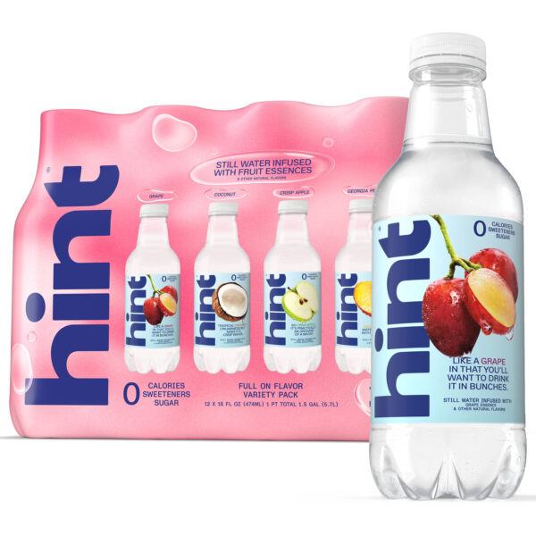 Hint Full on Flavor 4-Flavor Variety Pack Flavored Water V2, 16 fl oz, 12 Pack Plastic Bottles